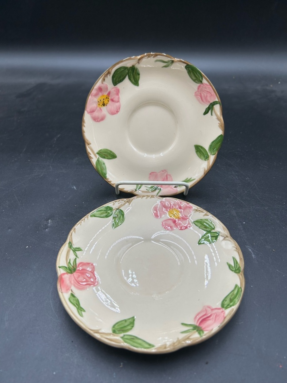 Franciscan desert rose Hand-Painted Floral Saucer Set - Pink Floral on Cream
